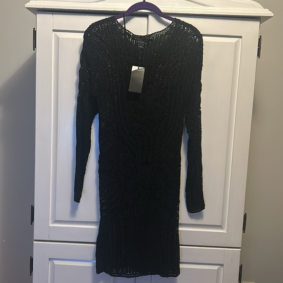 white christmas dresses Clotilde black crochet-knit midi dress main image 1